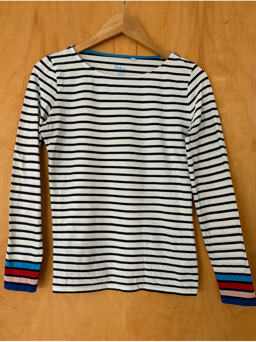 Boden Striped Long Sleeve Top with Colorblock Cuffs 6